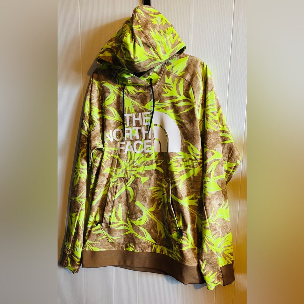 The North Face Brown Hoodie with Neon Yellow Leaf Print size small